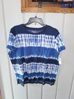 Talbots Tie Dye Cotton Linen Blend Tie Dye Tee Shirt NWT Sz L
